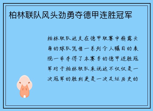柏林联队风头劲勇夺德甲连胜冠军