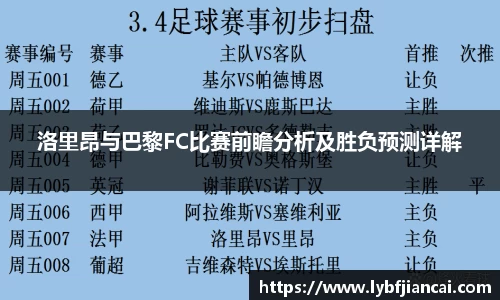 洛里昂与巴黎FC比赛前瞻分析及胜负预测详解
